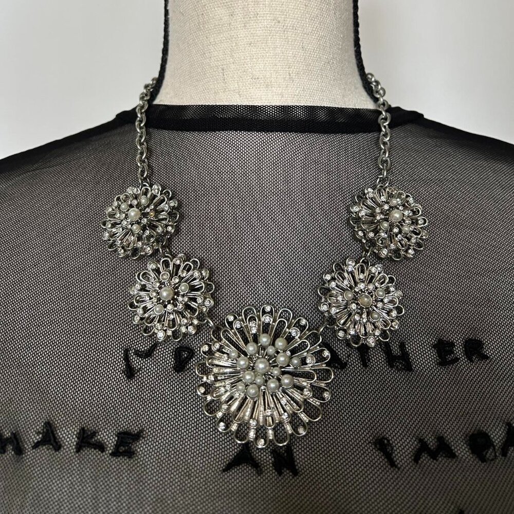 Silver floral statement necklace